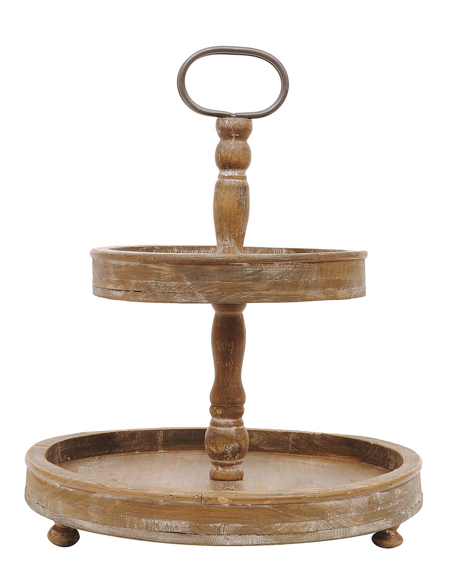 Hello Honey® 18.5" Distressed Brown Wooden 2-Tier Tray with Metal Handle